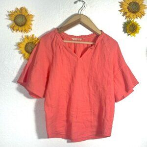 Soft Surroundings Coral Creped Sleeve Blouse Size Small Women’s